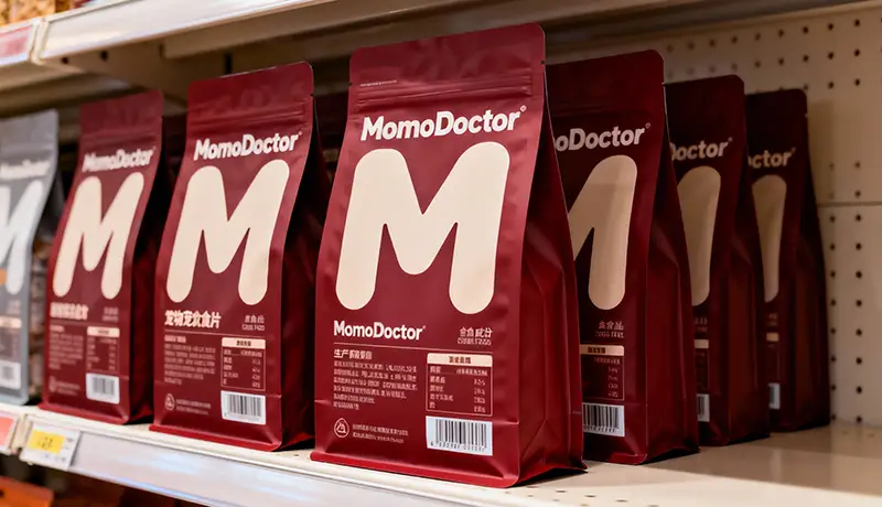 由杭州宠物食品包装设计公司创作的高端猫粮狗粮包装设计作品,在实体店货架上的陈列效果,展示宠物品牌形象设计与宠物包装设计如何提升产品吸引力和商业价值。