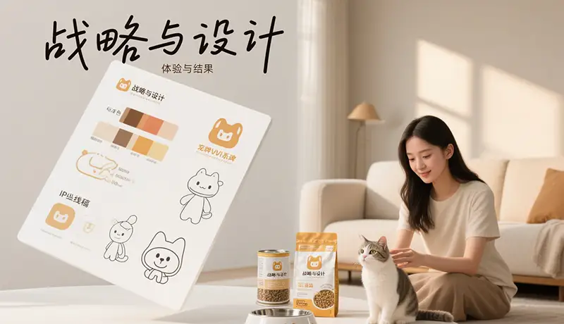 宠物品牌VI与包装设计方案到人宠居家生活场景的概念转化图,展示杭州宠物品牌设计公司如何将设计成果融入消费者真实生活。