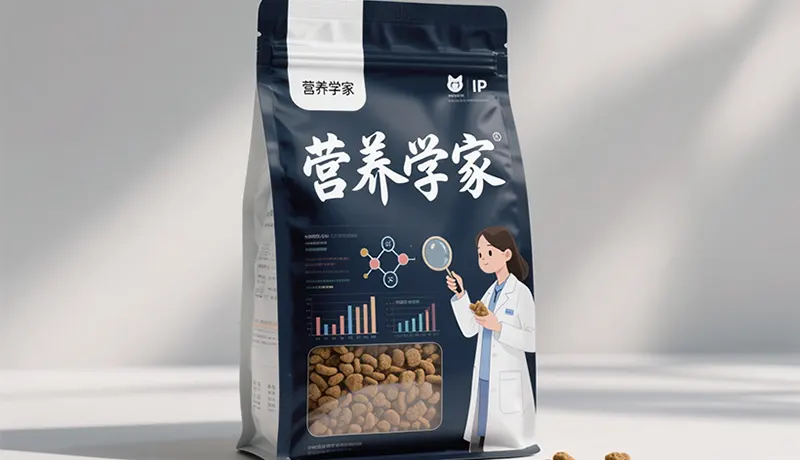 由杭州宠物品牌设计公司创作的高端宠物食品包装设计成果展示，结合科学数据可视化与温暖IP形象，诠释创意如何精准服务于商业目标