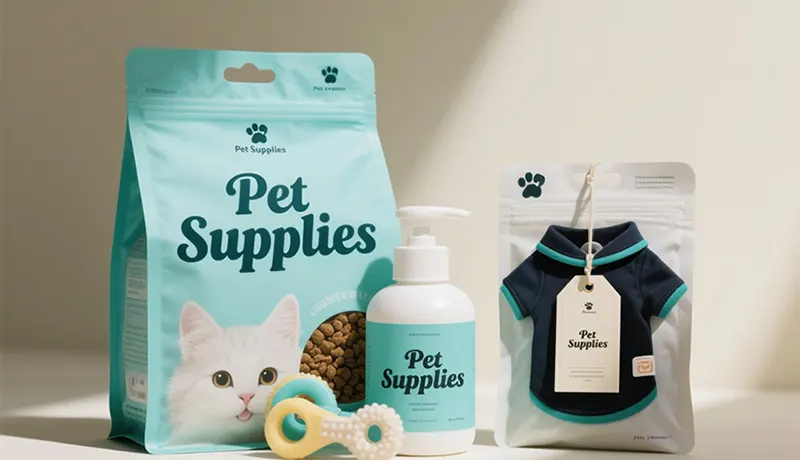基于宠物包装设计结构库方法论设计的宠物食品、用品、服装系列包装实物展示，体现杭州宠物品牌设计公司的全案设计与差异化战略。