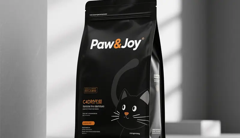 Paw&Joy品牌高端狗粮包装设计展示,采用极简主义风格与柔和色彩,体现精致养宠理念,是宠物食品包装设计驱动情感消费的范例