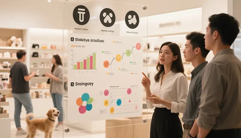 上海宠物品牌设计团队讨论全案设计四大战略支柱:市场策略、品牌叙事、VI系统与触点管理