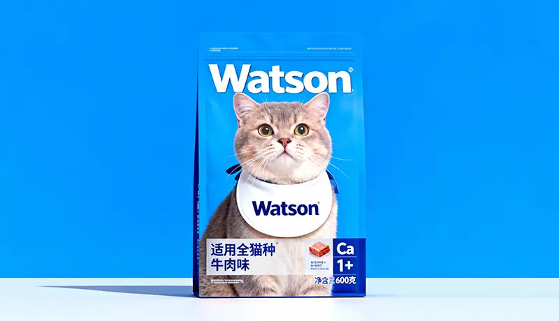 宠物品牌全案设计理念:在专业的宠物医院内,营养专家与宠物主沟通,背景有清晰的品牌视觉元素,传递科学与信任